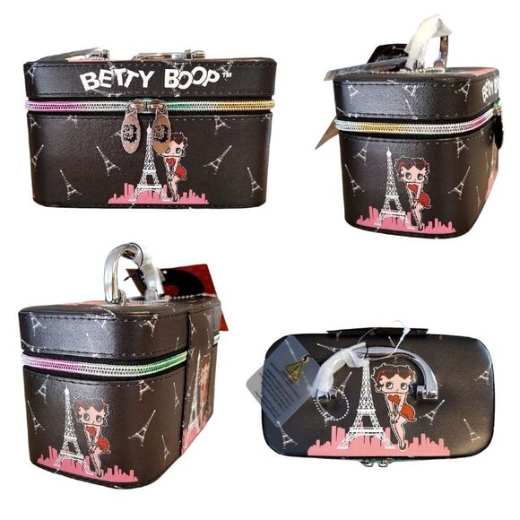 Betty Boop In Paris Black Pink Printed Hardcase Make Up Carrying Case NWT - Picture 2 of 12